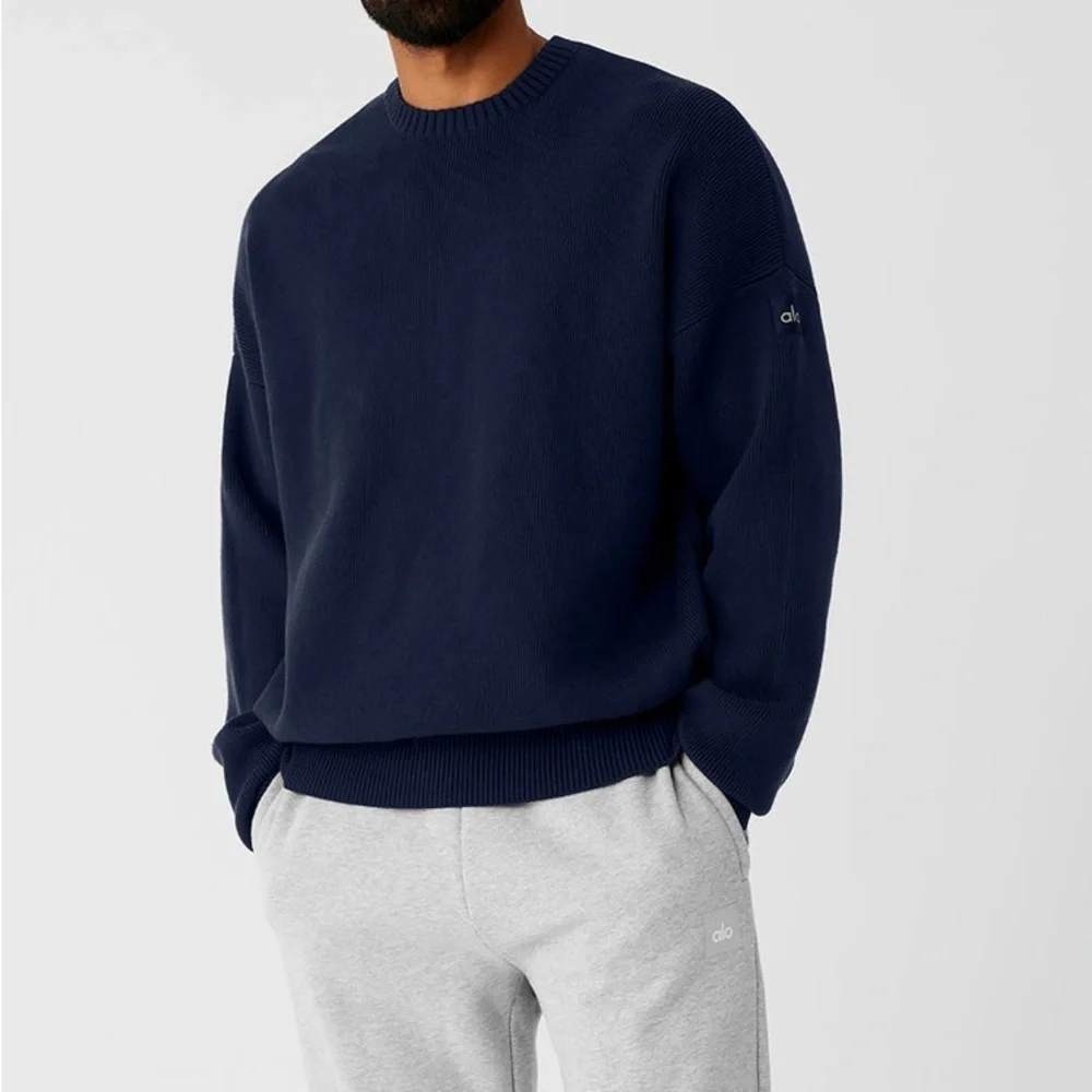 Alo Yoga Triumph Restore Crew Neck Sweater Men L Blue Fleece Pullover Athleisure